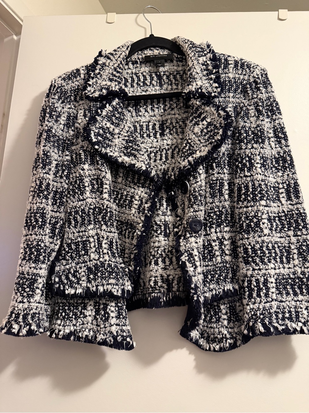 St. John Navy & White Tweed Fringed Jacket
